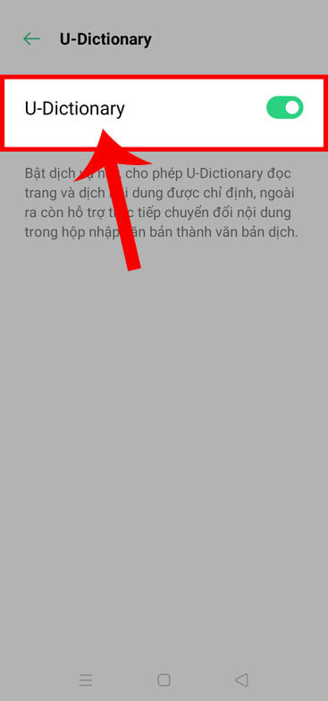Bật công tắc tại mục U-Dictionary