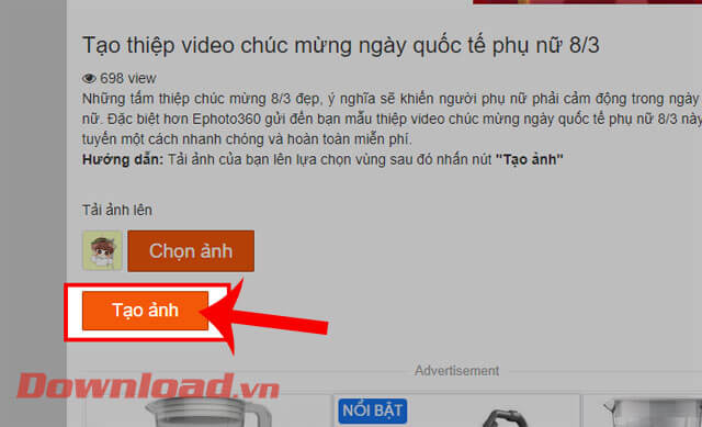 Click chuột vào nút Tạo ảnh 