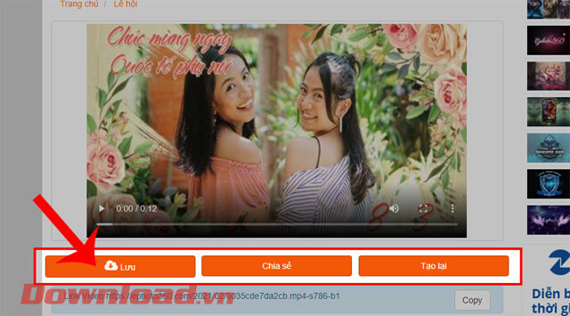 Ấn vào nút Lưu video về máy tính