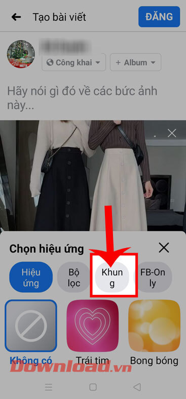 Nhấn vào mục Khung