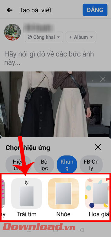 Chọn khung hình trên Facebook