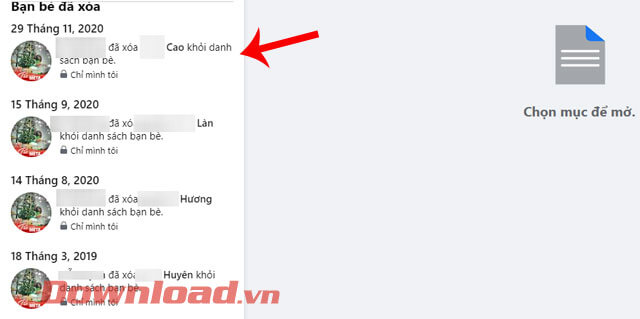 Lịch sử xóa kết bạn