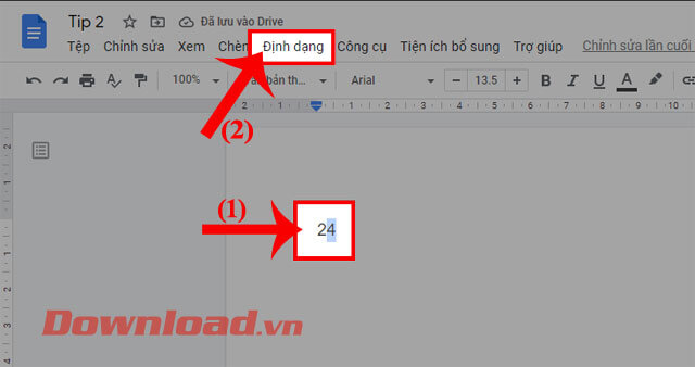 Nhấn vào mục Định dạng 