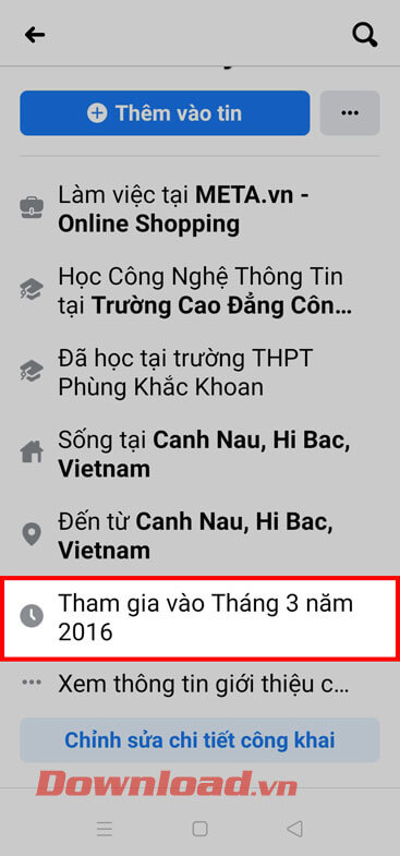 Đã thêm ngày tham gia Facebook vào trang cá nhân