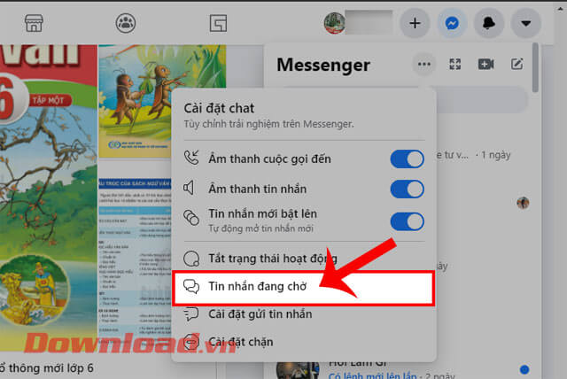 Click chuột vào mục Tin nhắn đang chờ