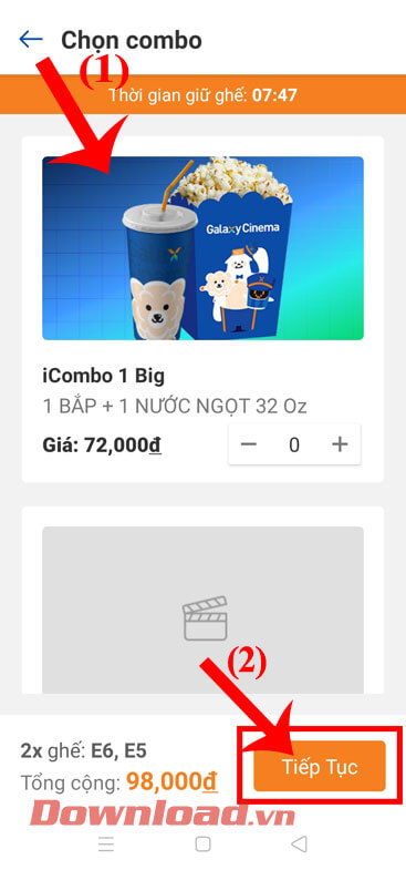 Chọn combe kèm theo 