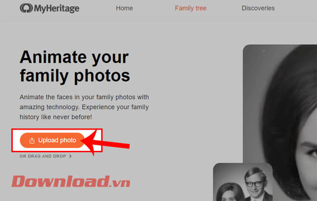 Nhấn vào nút upload photo