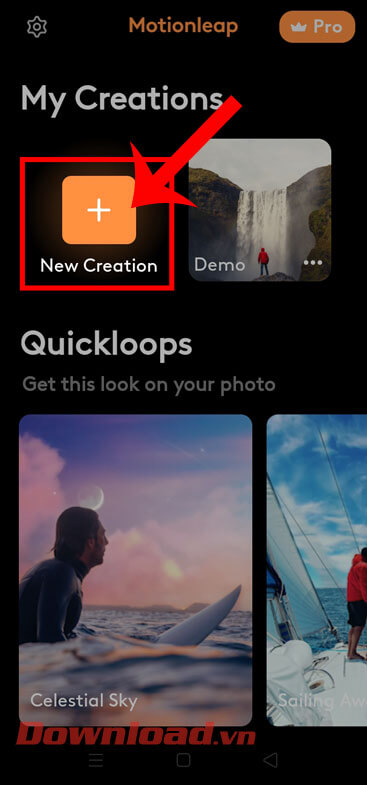 Nhấn vào nút New Creation