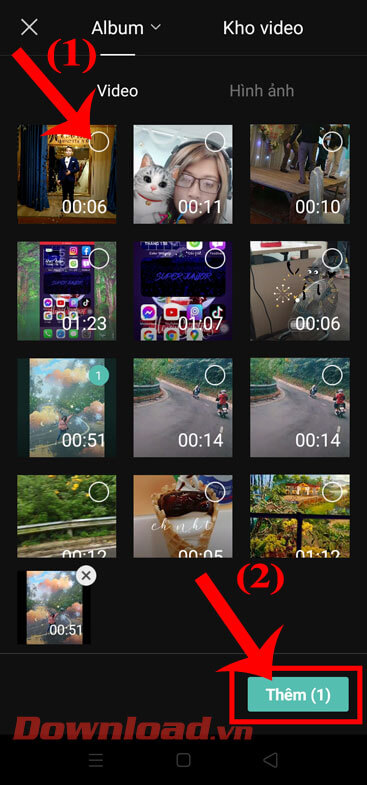 Chọn video cần chỉnh sửa
