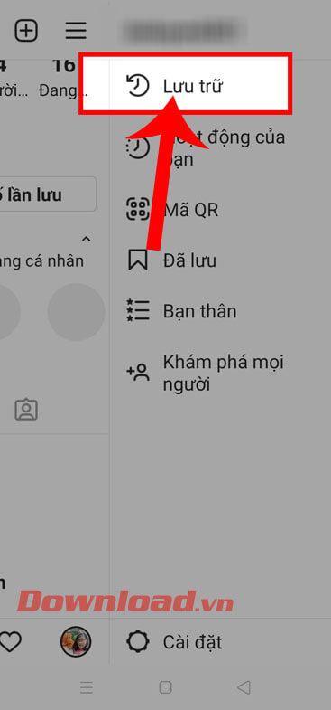 Nhấn vào mục Lưu trữ