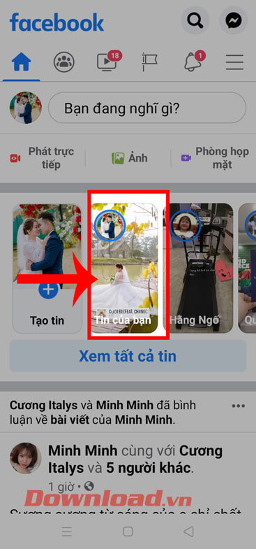 Ấn vào mục Tin của bạn 