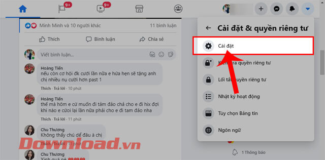 Ấn vào mục Cài đặt