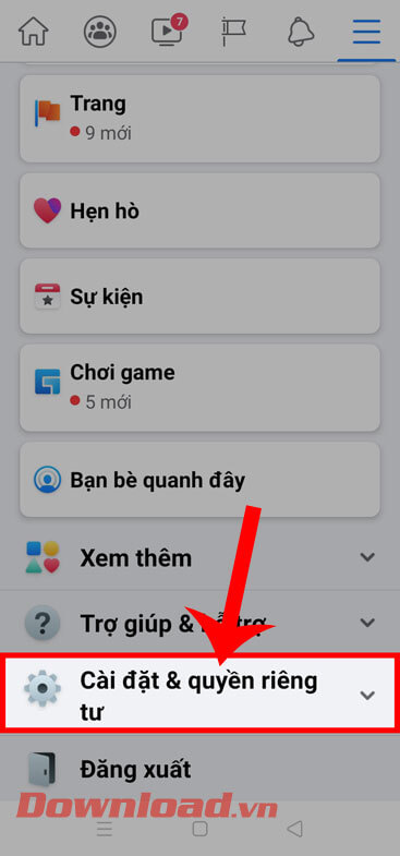 Chạm vào mục Cài đặt & quyền riêng tư