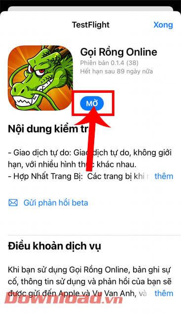 Nhấn vào nút Mở