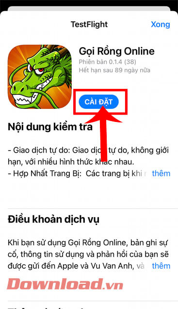 Chạm vào nút Cài đặt