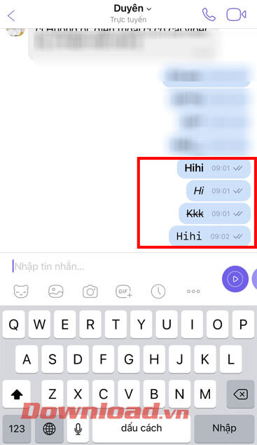 Tin nhắn Viber đã được gửi với nhiều kiểu chữ 