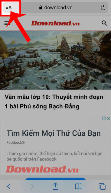 Nhấn vào biểu tượng AA