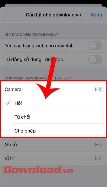 Quyền truy cập Camera