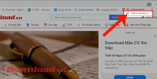 Click chuột vào mục Add to read list