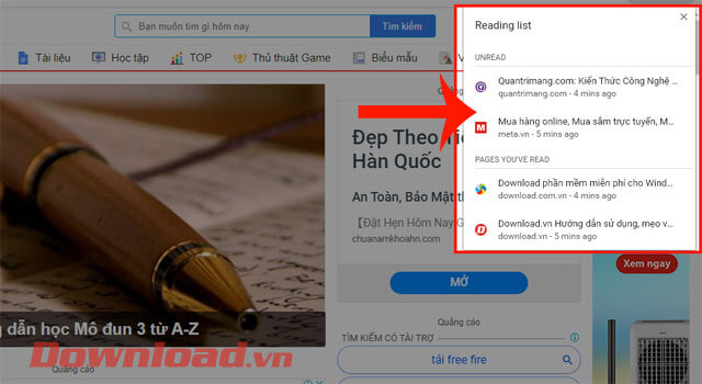 Danh sách đọc trên Google Chrome