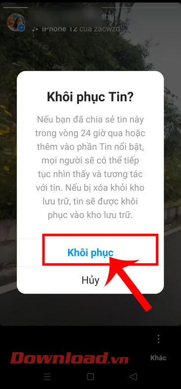 Ấn vào nút Khôi phục