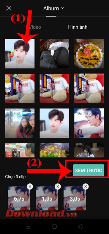 Chọn hình ảnh và ấn vào nút Xem trước