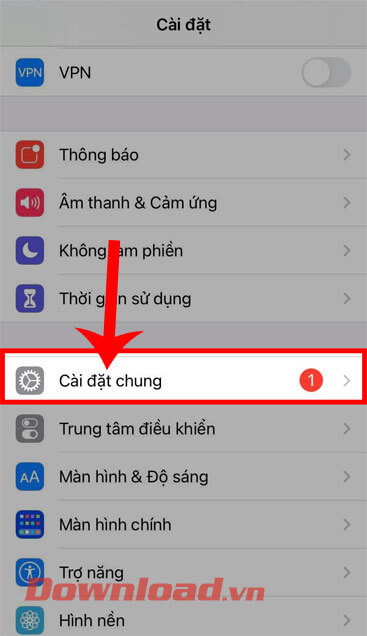 Nhấn vào mục Cài đặt chung 