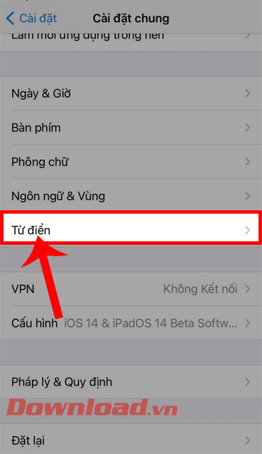 Chạm vào mục Từ điển