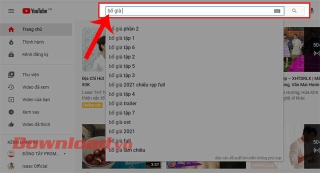 Nhập từ khóa "Bố già" vào ô tìm kiếm