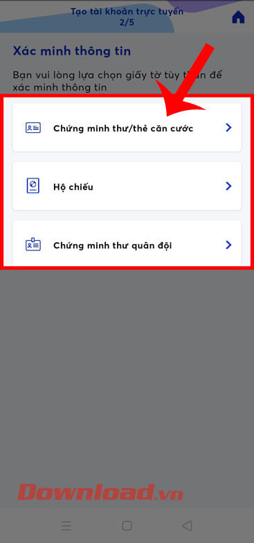 Chọn hình thức xác minh thông tin