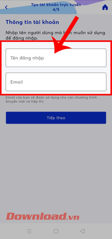 Nhập tên Đăng nhập và địa chỉ email