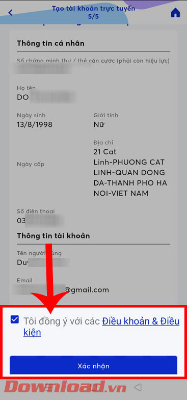 Nhấn vào nút Xác nhận