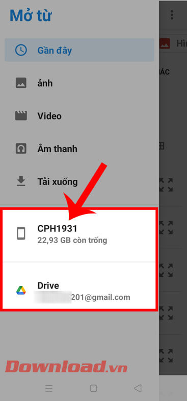 Chọn nơi lấy file tài liệu