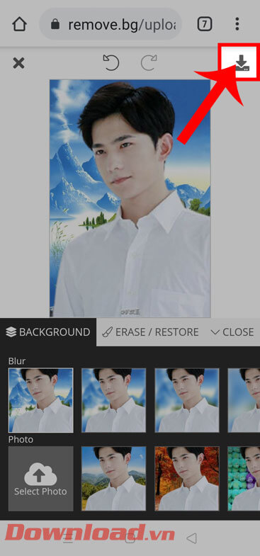 Nhấn vào biểu tượng mũi tên đi xuống