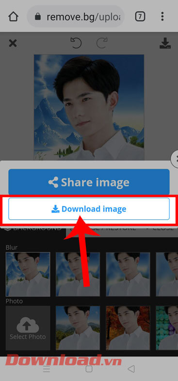 Chạm vào nút Download Image