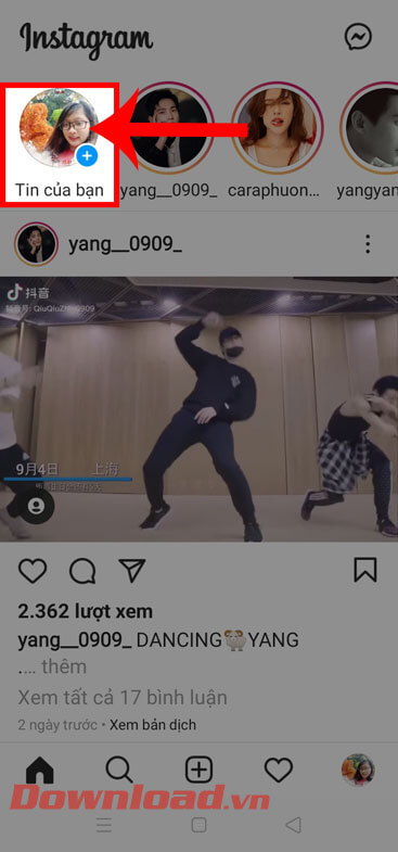 Nhấn vào mục Tin của bạn 