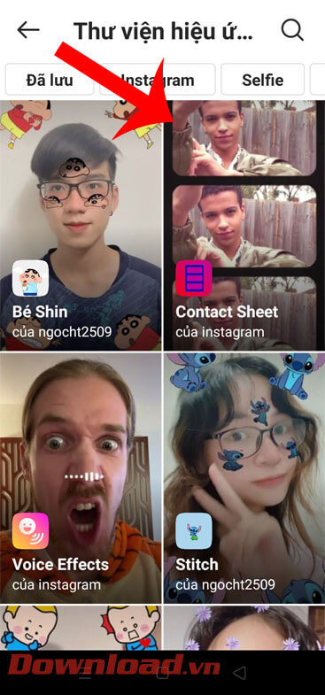 Tìm kiếm và chọn hiệu ứng 