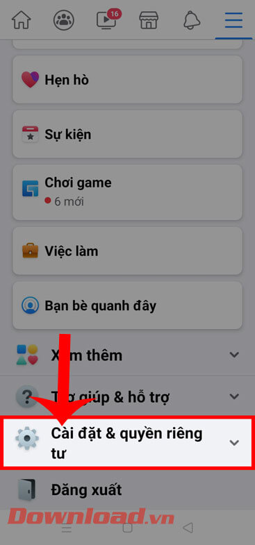 Ấn vào mục Cài đặt & Quyền riêng tư