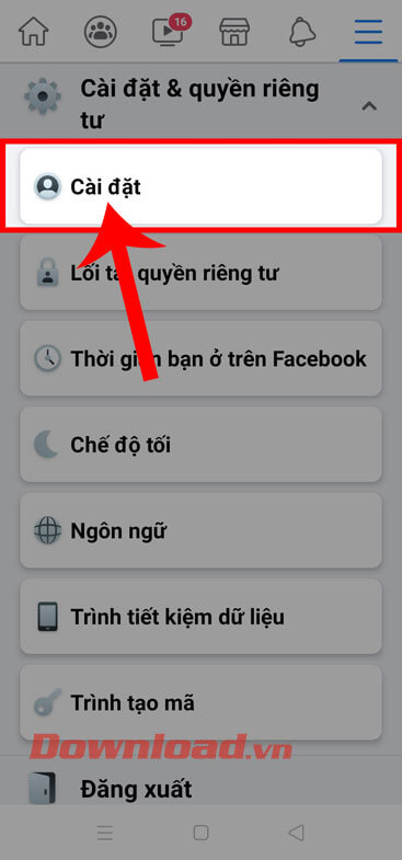 Chạm vào nút Cài đặt