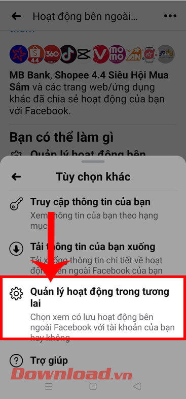 Nhấn vào mục Quản lý hoạt động tròng tương lai