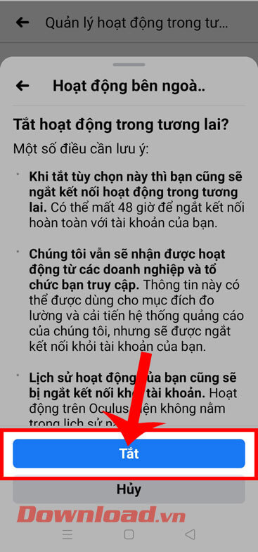 Chạm vào nút Tắt