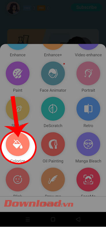 Chạm vào mục Colerize