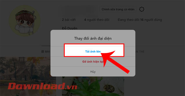 Click chuột vào mục Tải ảnh lên