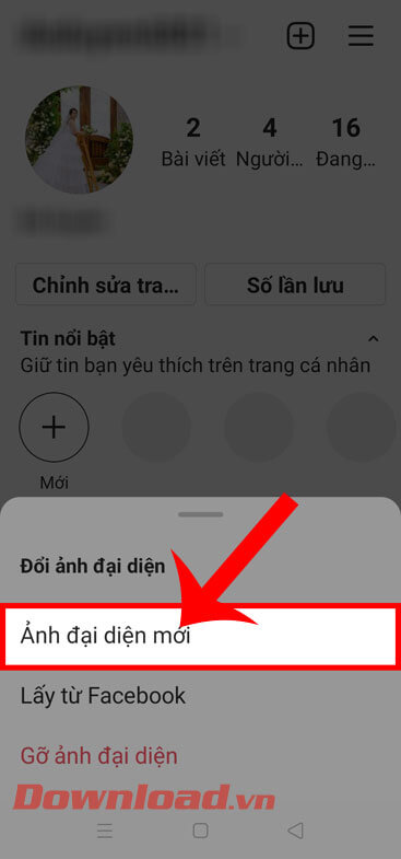 Ấn vào mục Ảnh đại diện mới