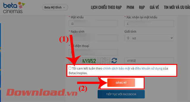 Click chuột vào nút Đăng ký