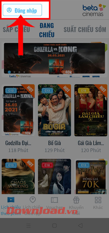 Ấn vào nút Đăng nhập