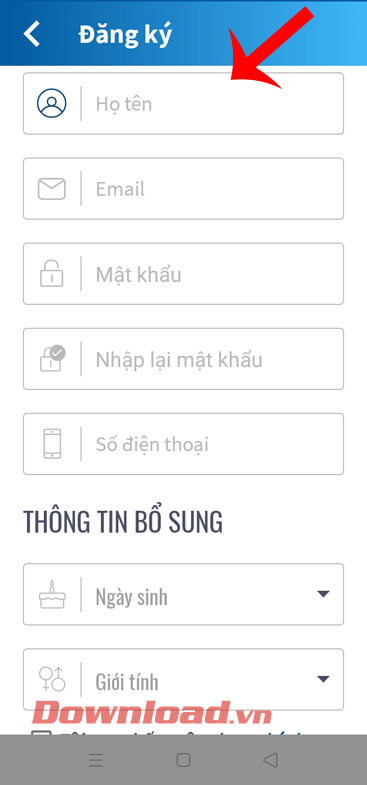 Điền thông tin cá nhân 