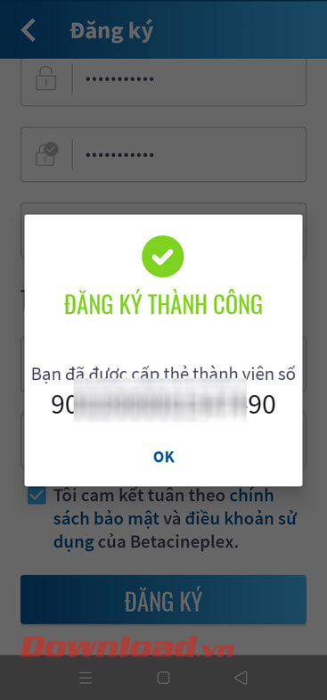 Đăng ký tài khoản thành công 