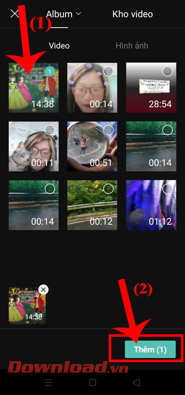 Chọn video trên điện thoại 