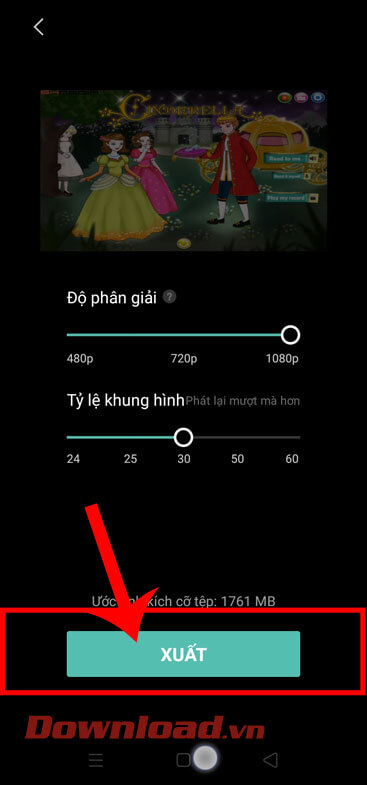 Chạm vào nút Xuất